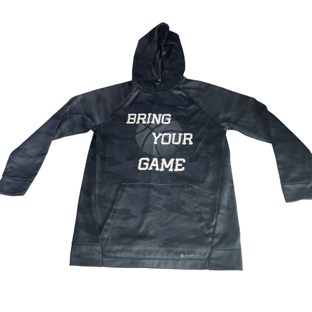 Tek Gear Warmtek Hoodie Camo "Bring Your Game"  L 14-16 Gray Hooded Sweatshirt